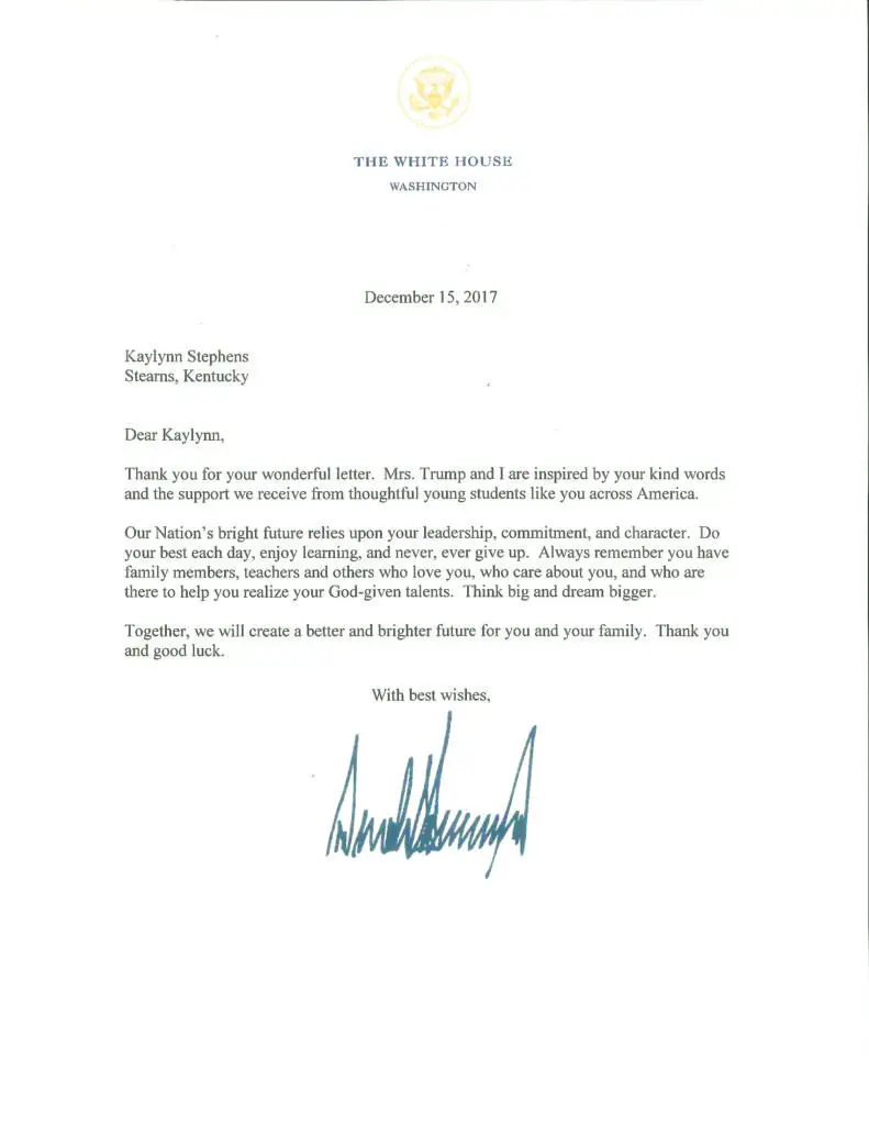 A letter from President Trump
