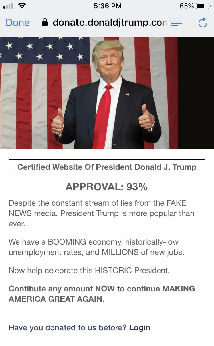 Donald Trumps official website gives him a 93% approval ...
