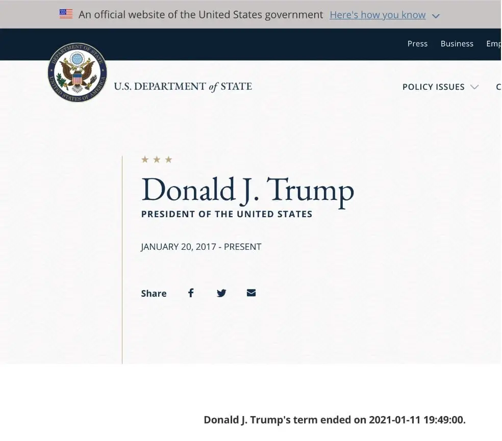 Donald Trumps page on US State Department website changed to show his ...