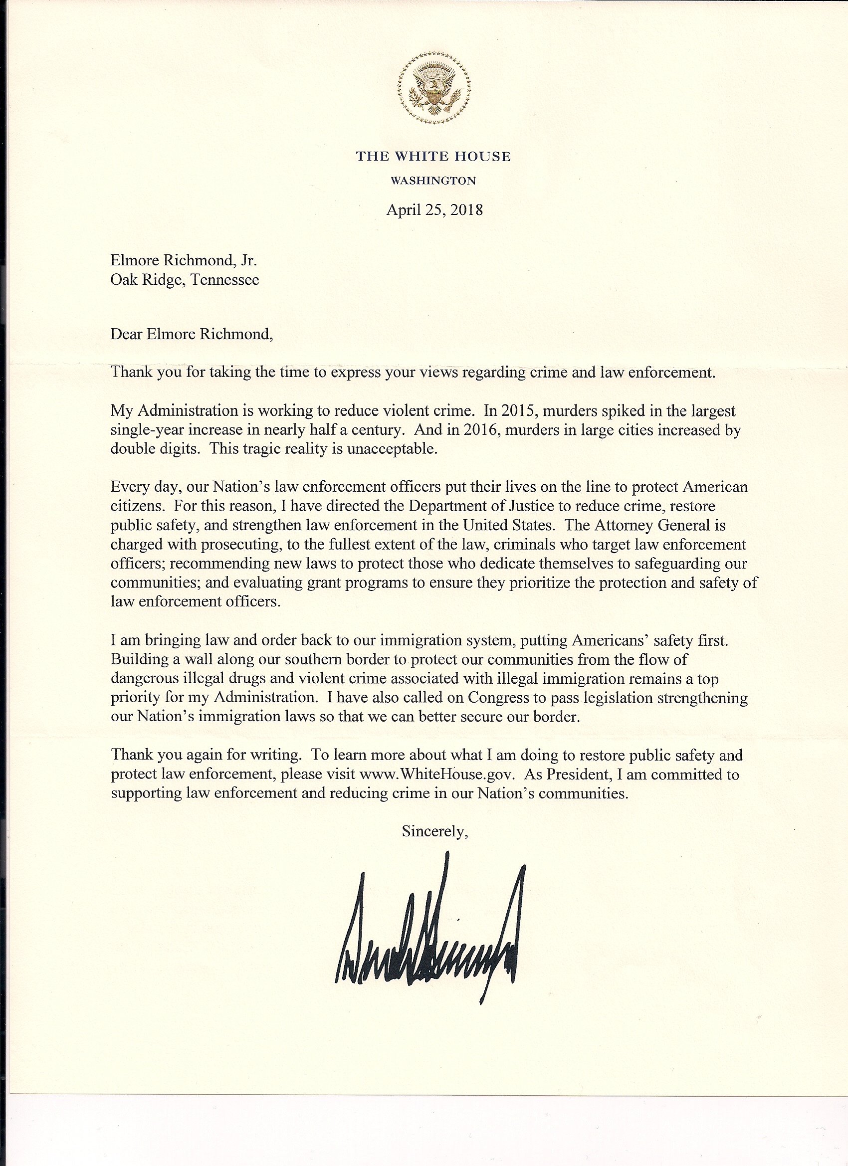 Letter From President Donald Trump