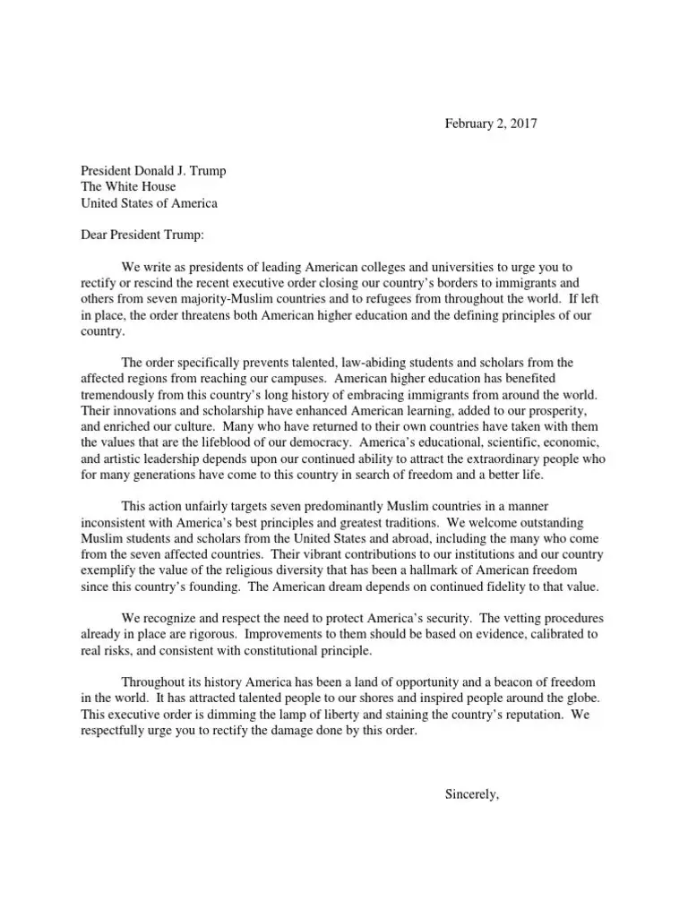 Letter to President Donald Trump