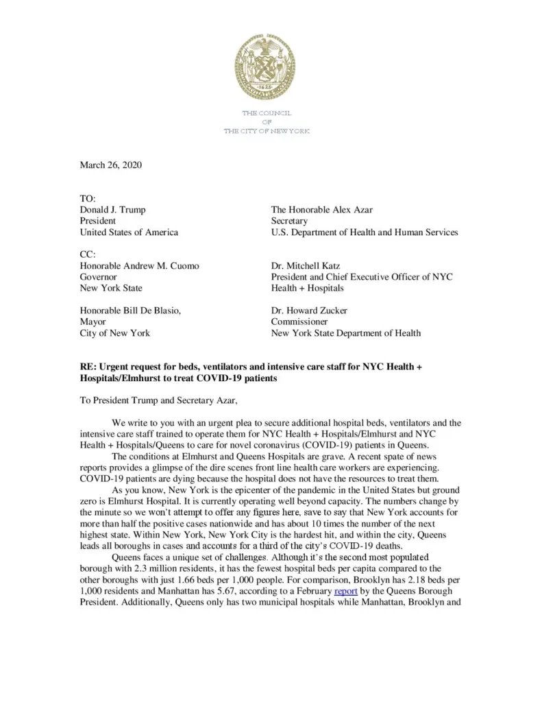 Letter to President Trump and U.S. Department of Health and Human ...