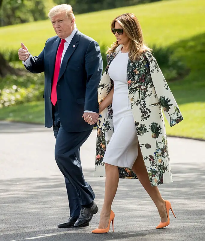 Melania Trumps Fitted White Dress, Stilettos Look Chic for Mar