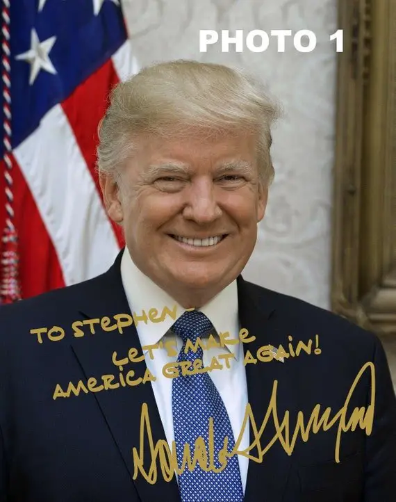 Personalized President Donald Trump Gold Autographed 8x10