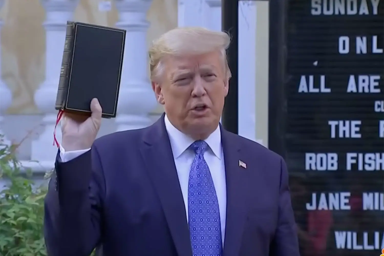 Trump Holds A Bible, Visits Church In White House Vandalized By ...