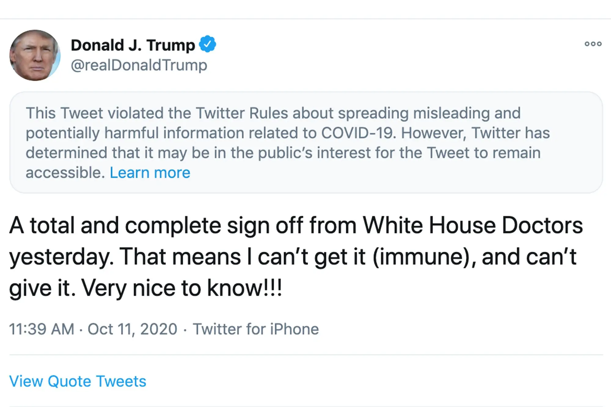 Trump tweet claiming coronavirus 
