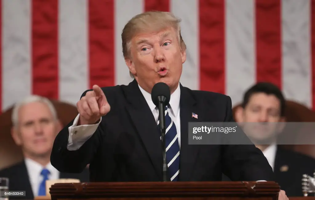 U.S. President Donald J. Trump delivers his first address to a joint ...