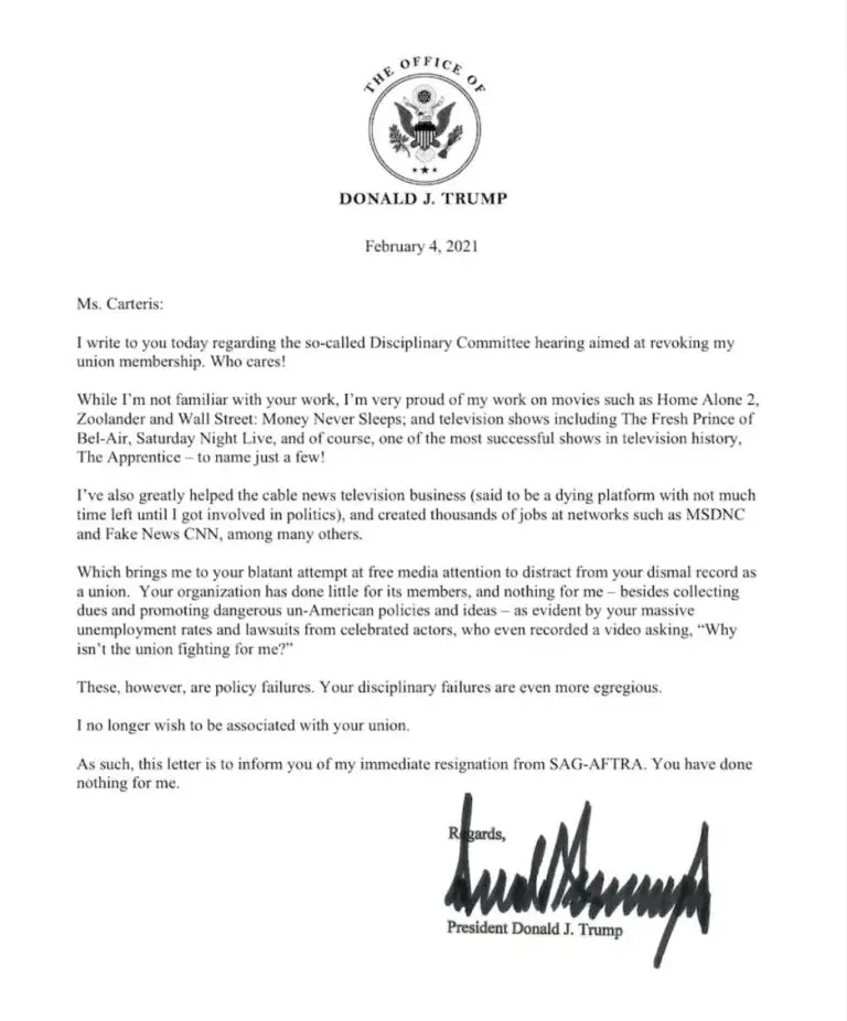 Who cares!?? President Trump sends hilarious letter to Hollywood Union ...